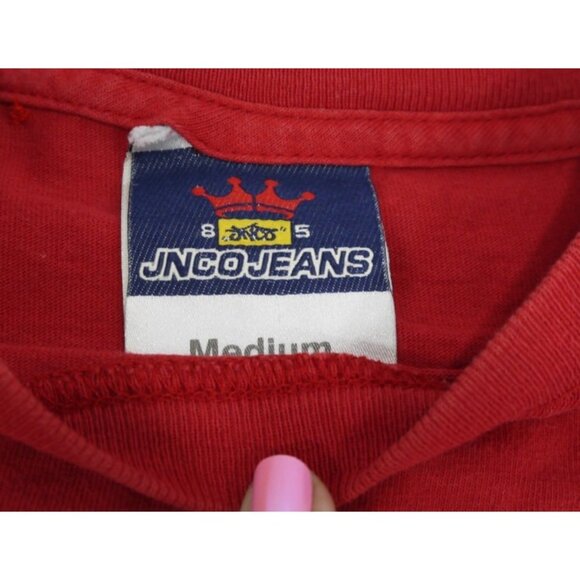Vintage JNCO JEANS red 100% cotton T Shirt with Flaming Skull Dice Adult size M - Picture 6 of 6